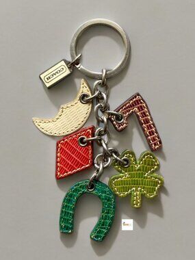 Coach Leather Lucky Charms Horseshoe Clover Keychain Key Ring